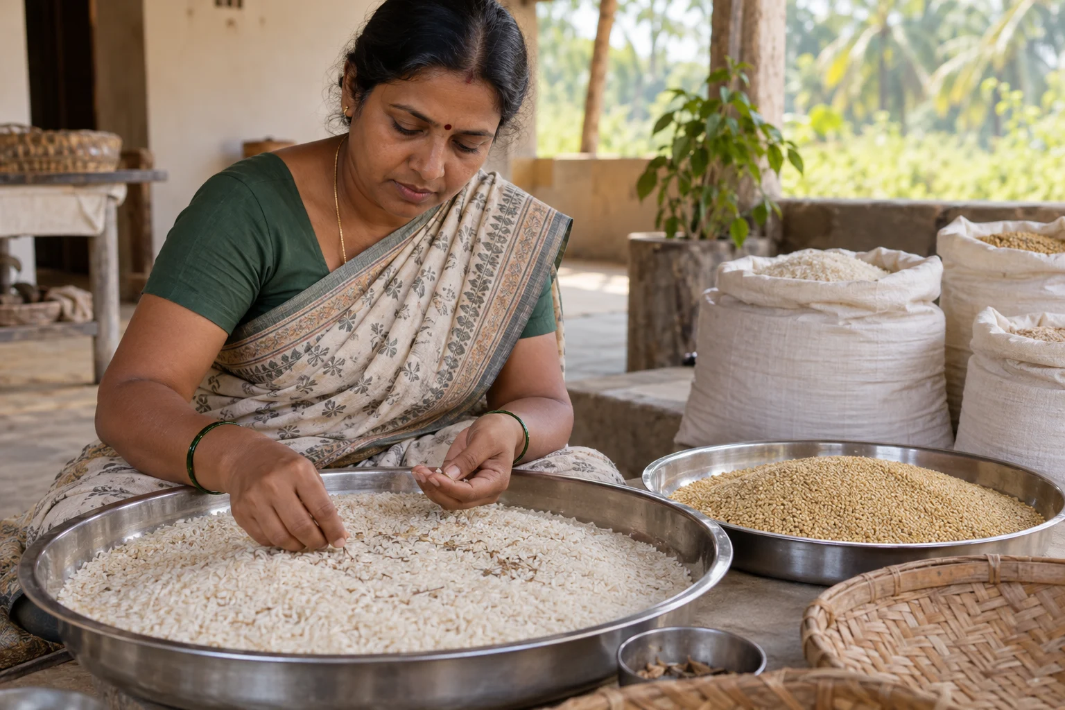 Illustrative rice & millets story scene, not actual MVF suppliers or customers